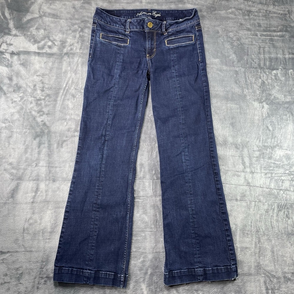 American Eagle AE Hipster Flare Jeans‎ Womens 10 Regular Stretch Dark Wash Denim